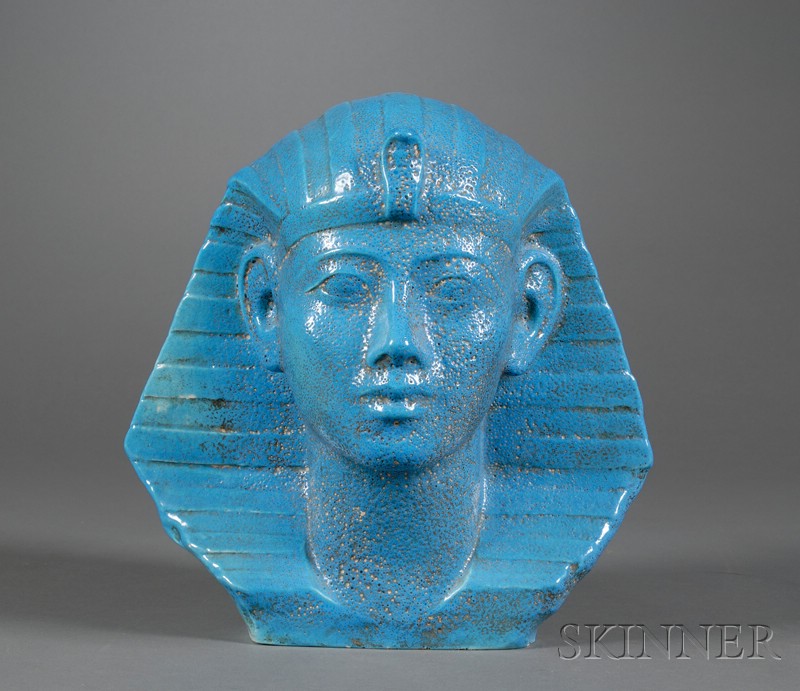 Appraisal: Turquoise Glazed Earthenware Bust of King Tut France late th