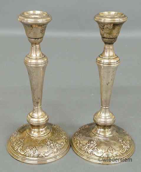 Appraisal: Two weighted sterling silver candlesticks by Wallace ''h