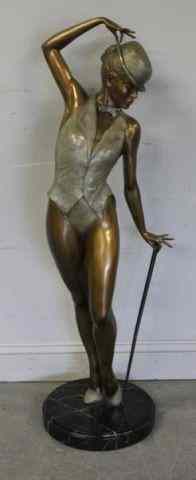 Appraisal: Large Patinated Contemporary Bronze of a Girl Inscribed on verso