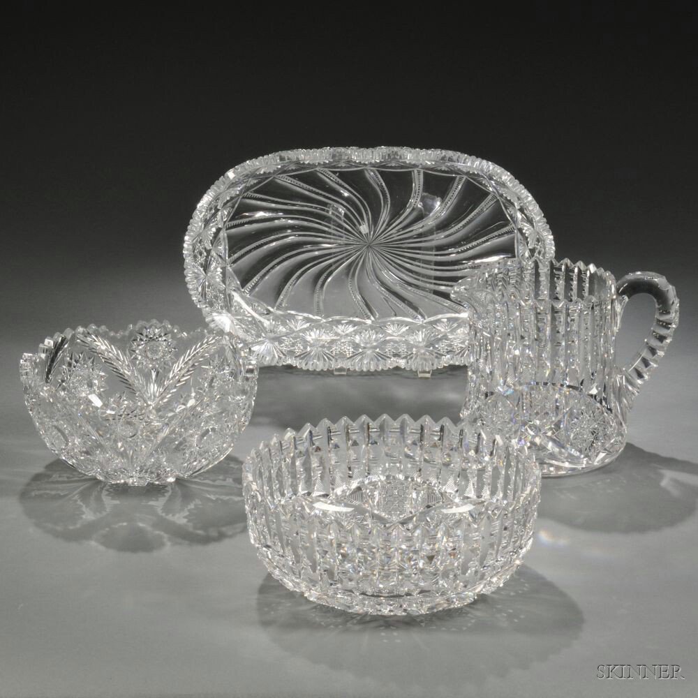 Appraisal: Four Pieces of American Colorless Cut Glass late th early