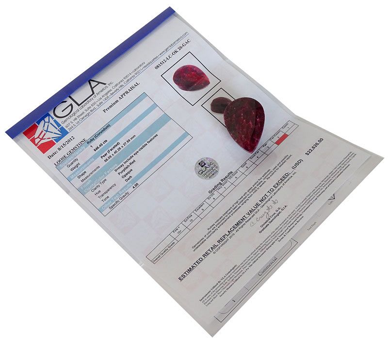 Appraisal: GLA Certified Pear Shape Ruby cts GLA Certified Pear Shape