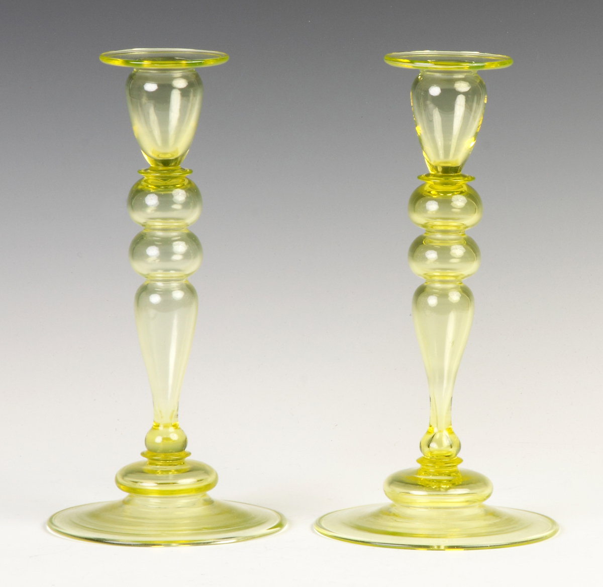 Appraisal: Steuben Citron Candlesticks Early th cent