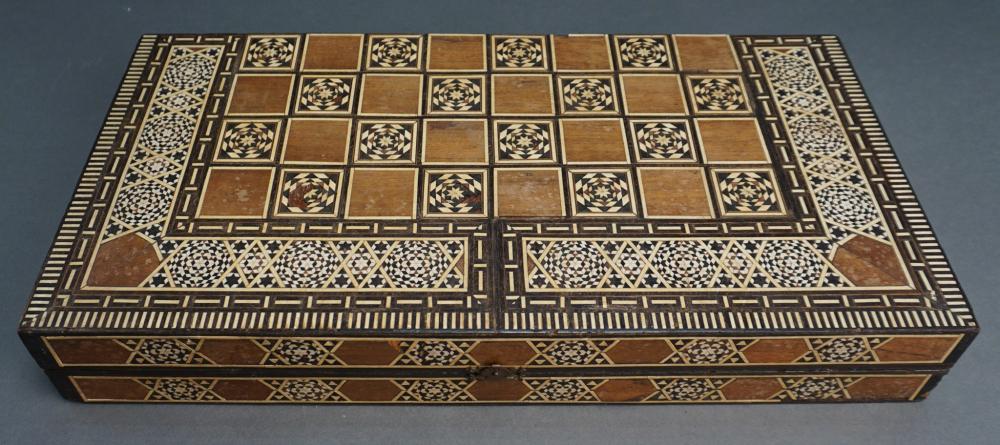 Appraisal: Persian Bone and Wood Marquetry Chess Backgammon Board When closed