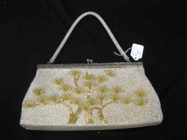 Appraisal: Beaded Clutch Purse gold silver beads silverplate frame '' x