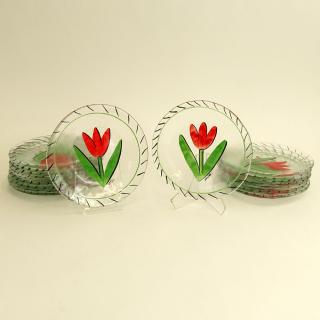 Appraisal: Set of Sixteen Hand painted Glass Plates Set of Sixteen