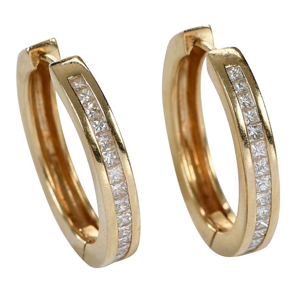 Appraisal: kt Diamond Earrings hinged hoop design each with approx princess