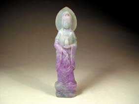 Appraisal: CARVED LAVENDER JADEITE GUANYIN Chinese carved jadeite Guanyin standing holding