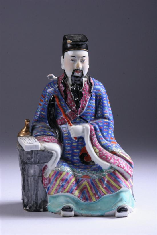 Appraisal: CHINESE FAMILLE ROSE PORCELAIN FIGURE OF TAOIST DIGNITARY - in