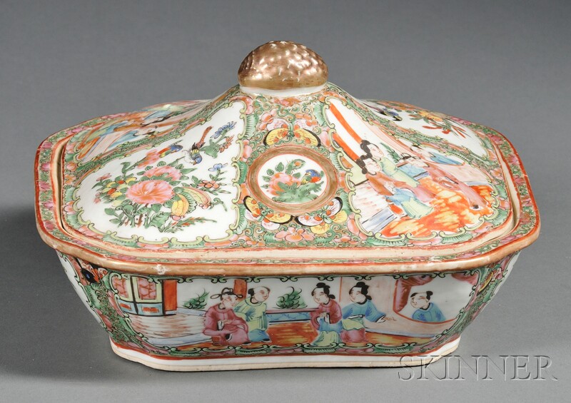 Appraisal: Rose Medallion Decorated Porcelain Covered Dish China late th century