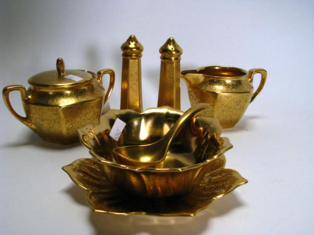 Appraisal: Pickard gold creamer sugar amp condiment including creamer and sugar