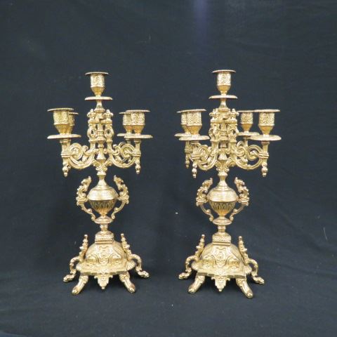 Appraisal: Pair of Ornate Brass Candelbra rococo style five light tall