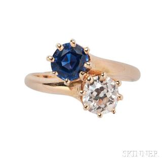 Appraisal: Antique Gold Sapphire and Diamond Bypass Ring set with a