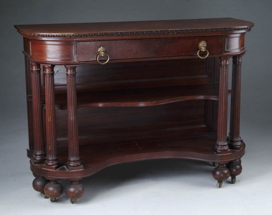 Appraisal: MAHOGANY EMPIRE STYLE ONE DRAWER SERVER The D-shaped top over