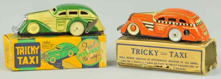 Appraisal: MARX ''TRICKY TAXIS'' WITH ORIGINAL BOXES Lot of two lithographed