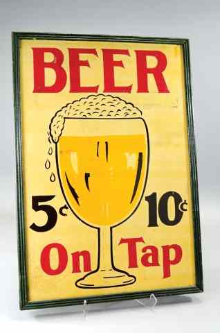 Appraisal: BEER ON TAP SIGN c double sided tin sign is