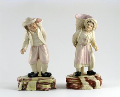 Appraisal: A pair of first period Belleek figures the Belgian Hawkers