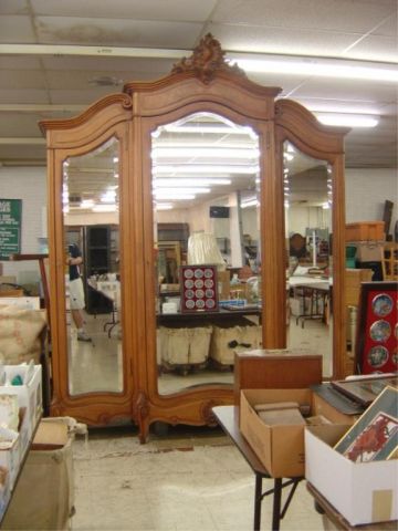 Appraisal: TRIPLE DOOR FRENCH WARDROBE W BEVELED MIRRORS