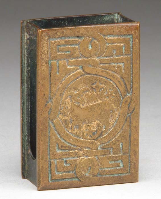 Appraisal: TIFFANY STUDIOS ZODIAC MATCHBOX COVER Nice Zodiac matchbox cover has