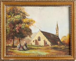 Appraisal: French School The Village Church th c oil on panel