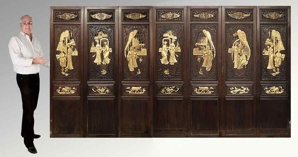 Appraisal: SET OF CHINESE CARVED WALL PANELS Heavy carved wood panels