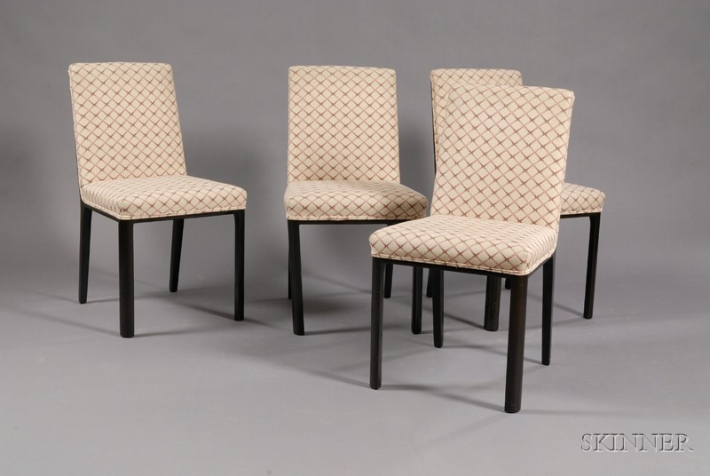 Appraisal: Four Dining Chairs Painted wood and upholstery Attributed to Edward