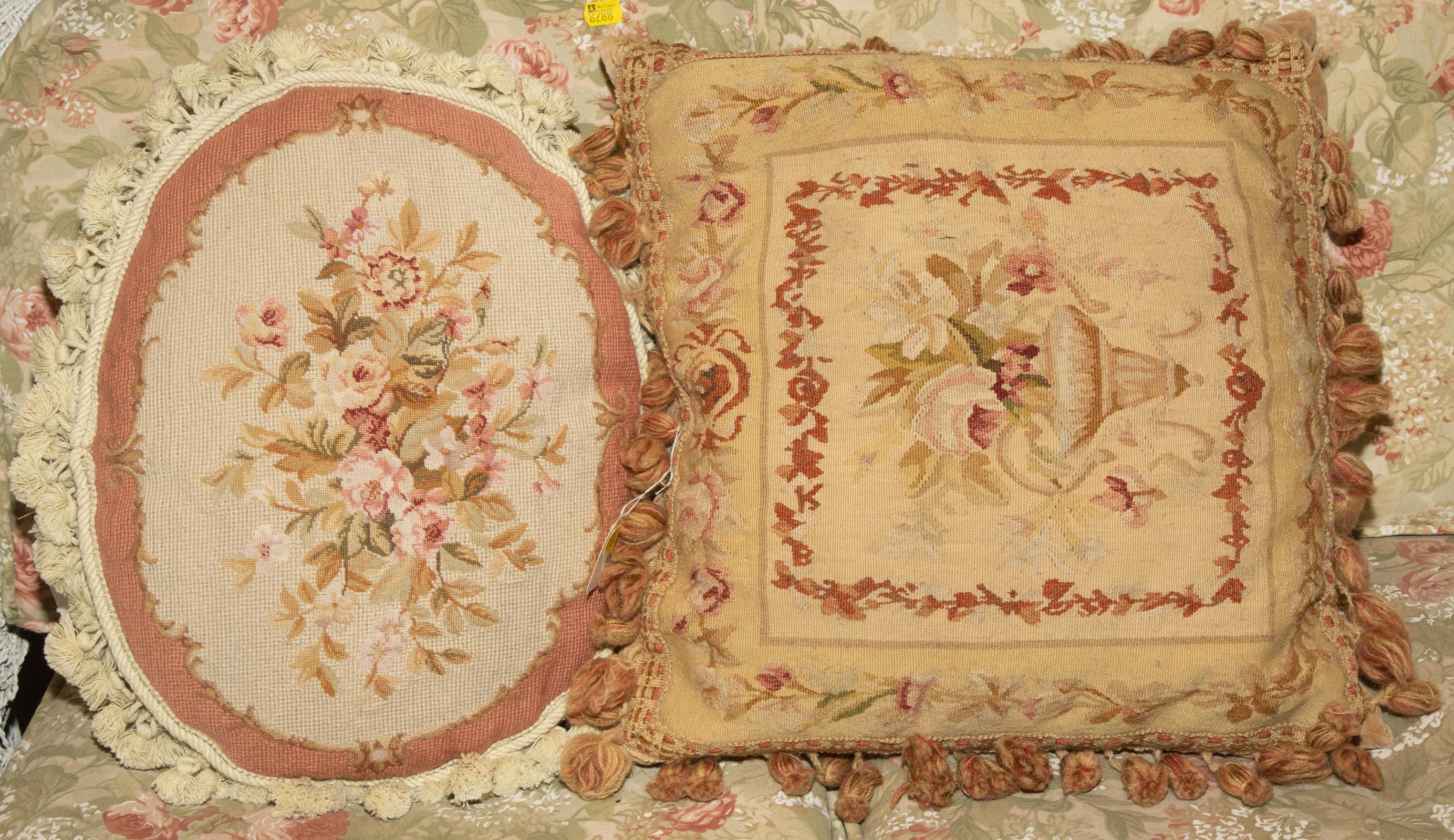 Appraisal: TWO AUBUSSON STYLE NEEDLEWORK PILLOWS