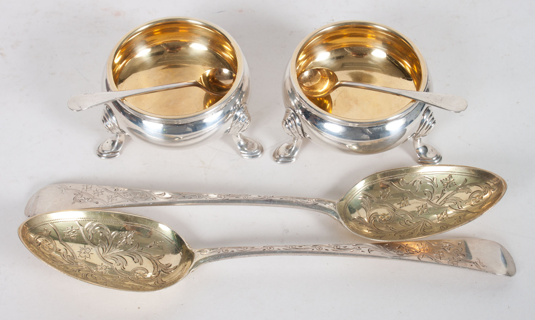 Appraisal: Pair of English sterling silver serving spoons London - with