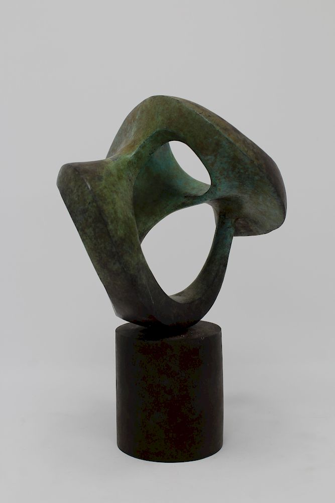 Appraisal: Signed Modern Bronze Abstract Sculpture on Base Signed Modern Bronze