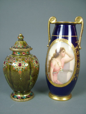 Appraisal: KPM vase and cover of baluster form the mottled green