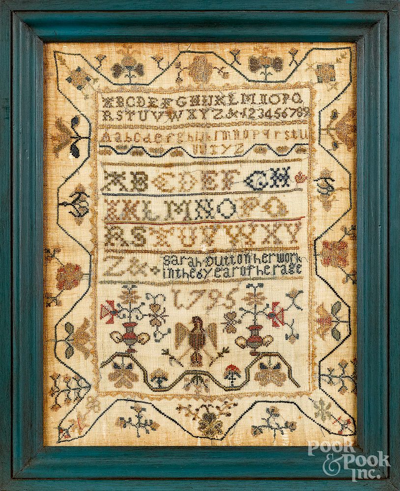 Appraisal: Silk on linen sampler Exclusive on Bidsquare Silk on linen