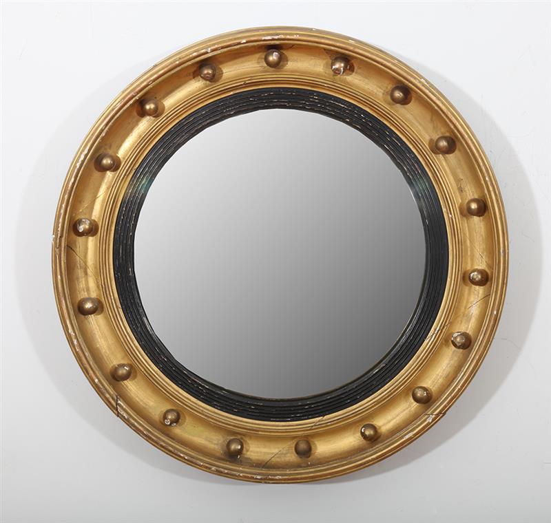 Appraisal: Federal Ebonized and Giltwood Diminutive Convex Mirror in x in