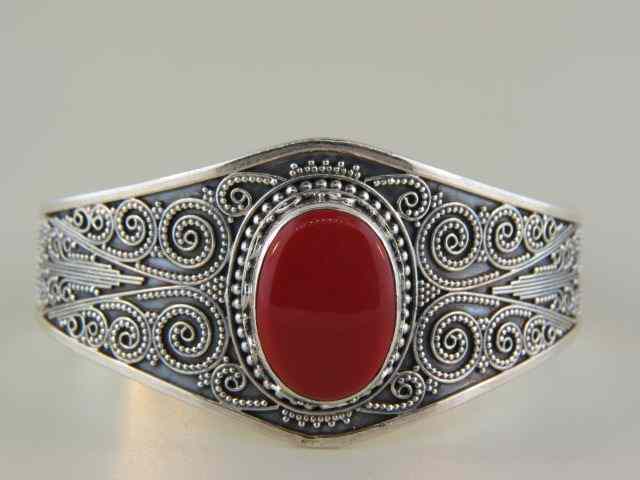 Appraisal: Coral Sterling Silver Bracelet cuff style fancy design work grams