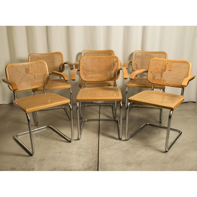 Appraisal: Marcel Breuer Knoll Cane Chairs Six Marcel Breuer for Knoll