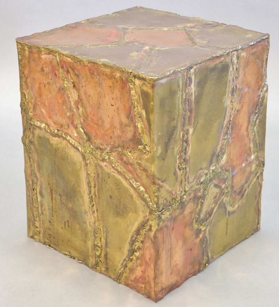 Appraisal: Brutalist mixed metal cube table sculpture unsigned h top x