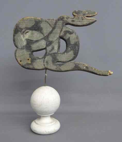 Appraisal: Polychrome painted wooden serpent weathervane '' W '' Ht ''