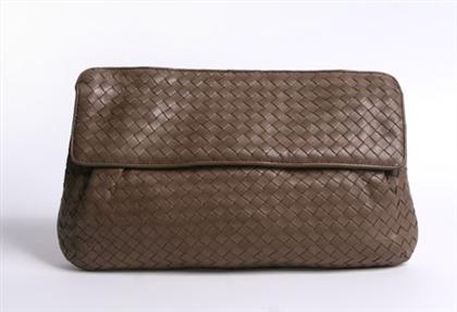 Appraisal: Bottega Veneta clutch purse Taupe woven leather with magnetic snap