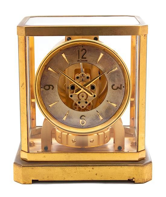 Appraisal: A Vintage LeCoultre Brass Cased Glass Atmos Clock Height inches