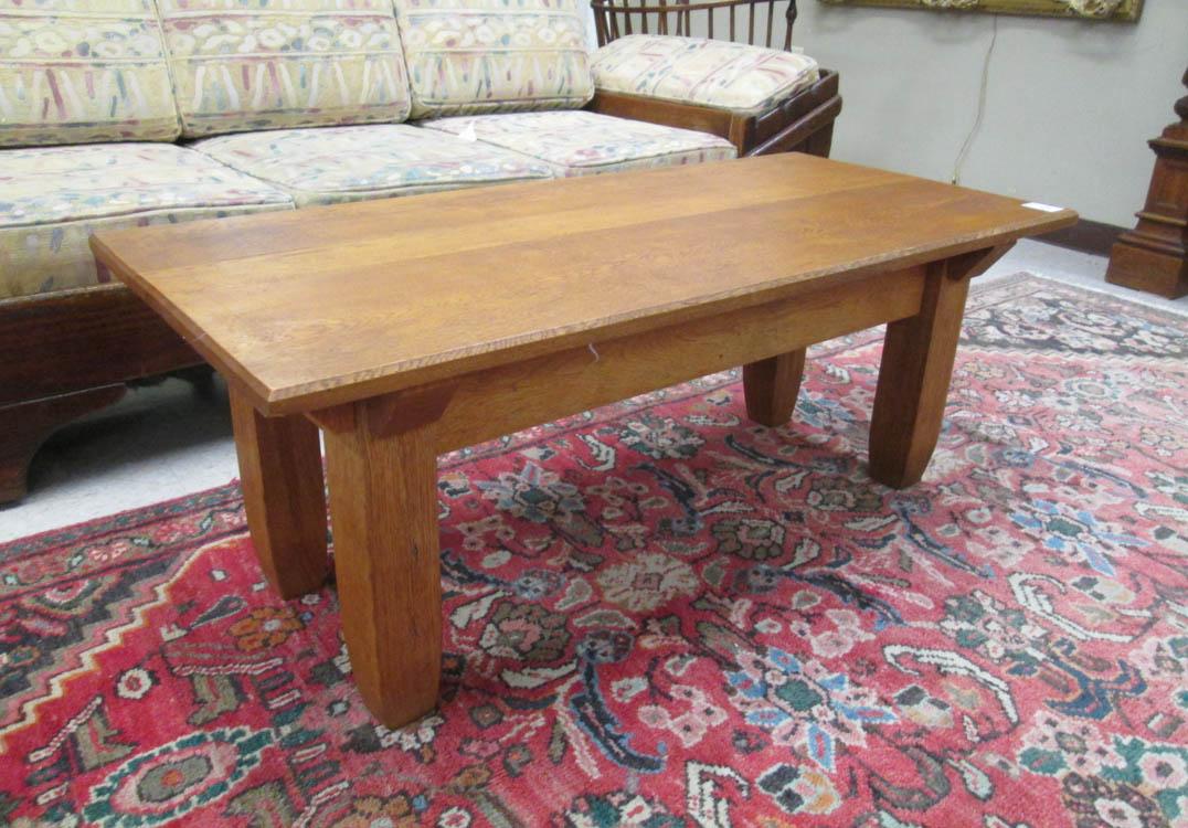 Appraisal: OAK COFFEE TABLE AND PEDESTAL PLANTSTAND American Craftsman style early