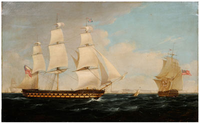 Appraisal: Painting follower of Thomas Whitcombe British - a frigate in