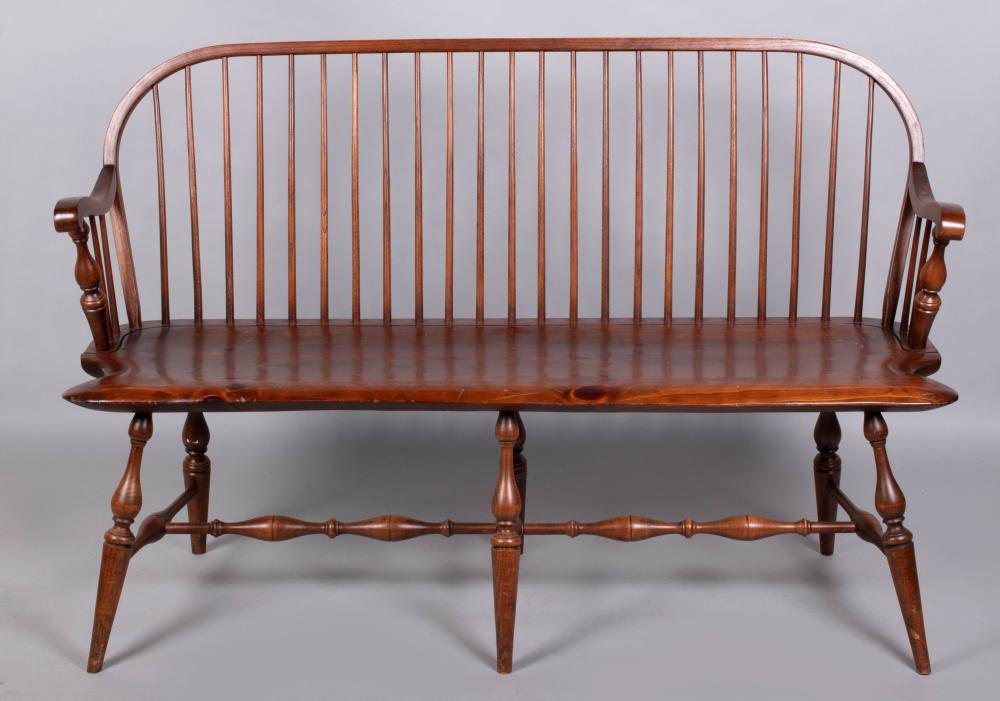 Appraisal: WINDSOR STYLE PINE AND OAK BOWBACK SETTEE impressed Tubb the