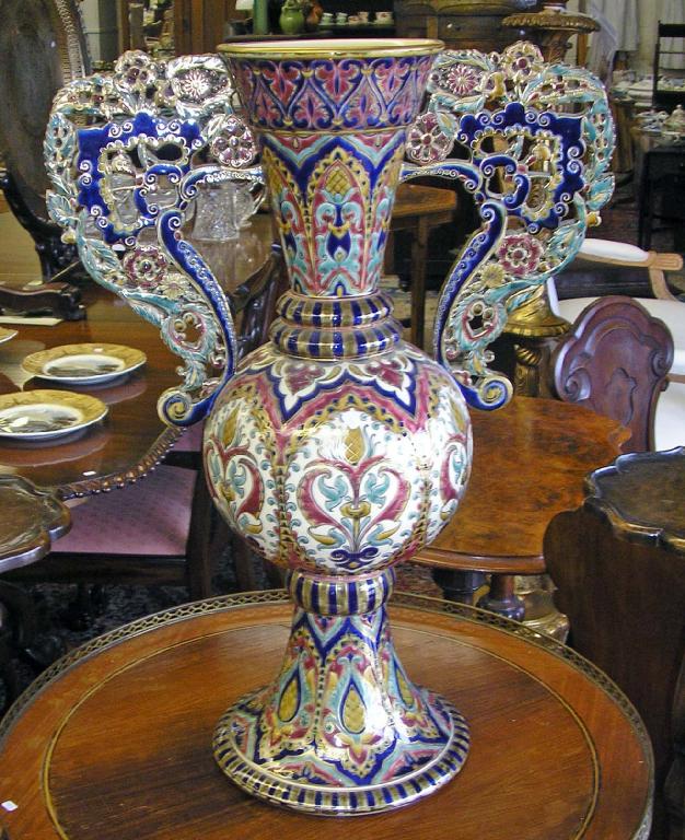 Appraisal: A large Zsolnay vase with overall Islamic decoration -