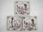 Appraisal: Three Dutch th century manganese tiles of a lady a