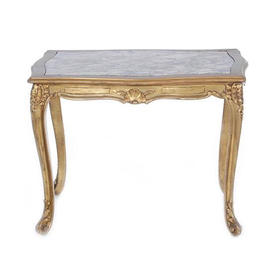 Appraisal: French marbletop giltwood coffee table H W D Provenance South