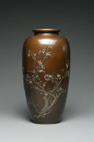 Appraisal: A bronze vase with mixed metal accents Meiji Period By