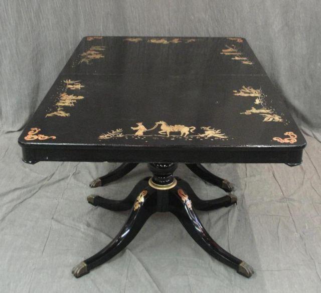 Appraisal: Twin Pedestal Dining Table with Hand Painted Decoration From a