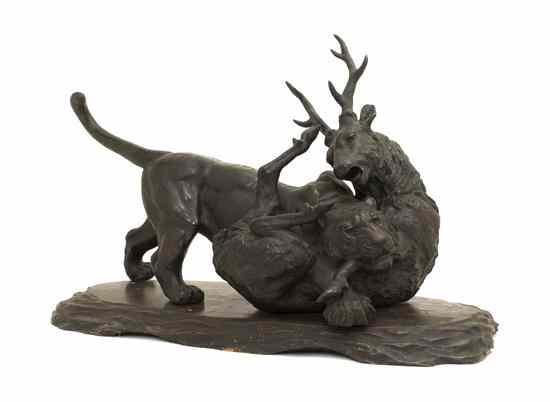 Appraisal: A Japanese Bronze Statue Meiji Period depicting a tiger attacking