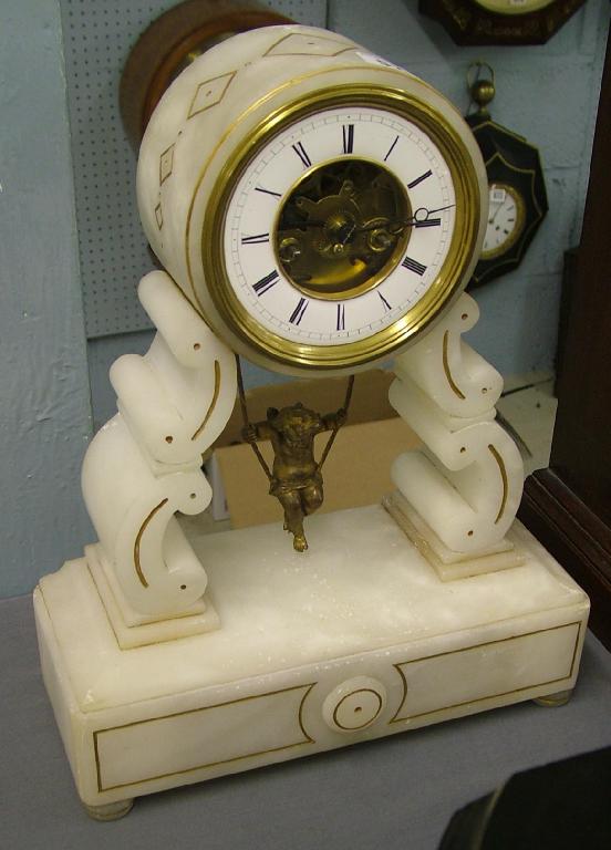 Appraisal: Good French white marble two train mantel clock the movement