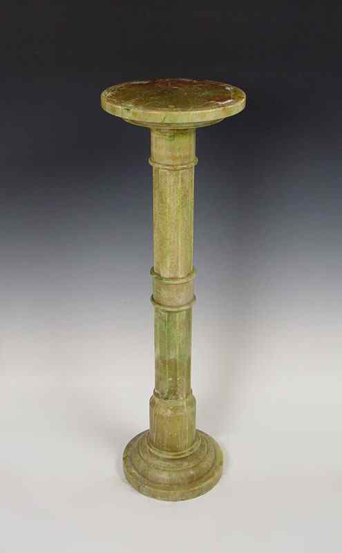 Appraisal: GREEN MARBLE PEDESTAL Ribbed central column with turned step down