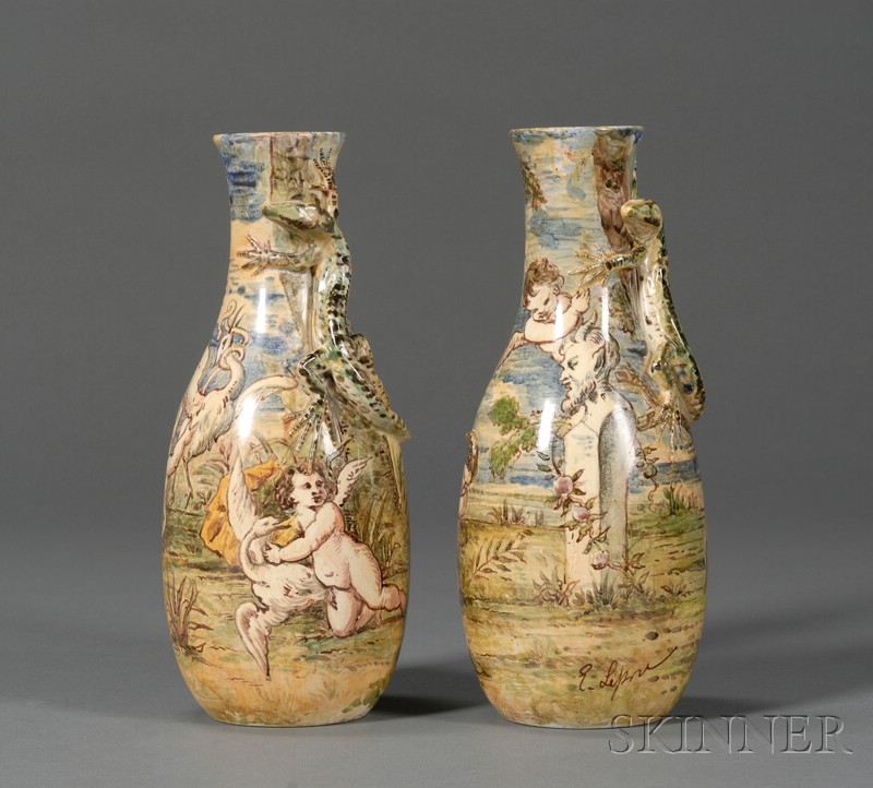 Appraisal: Pair of Wedgwood Pearlware Emile Lessore Decorated Vases England bottle