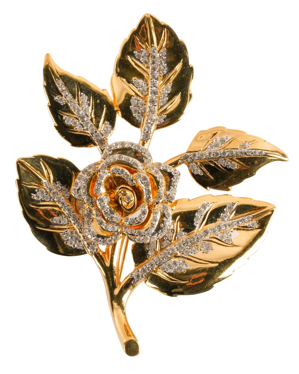 Appraisal: VALENTINO GOLD-PLATE DIAMOND SIMULANT FLORAL BROOCHProvenance Estate from The Wilshire